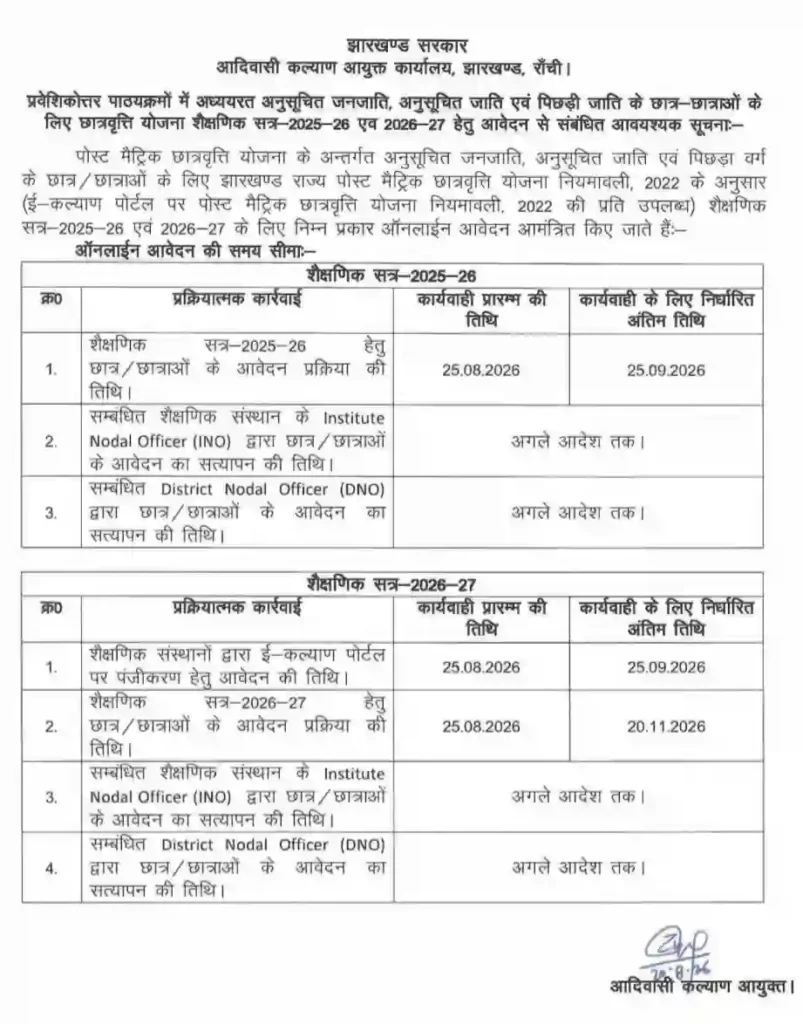 e Kalyan Jharkhand Scholarship 2026 Notice